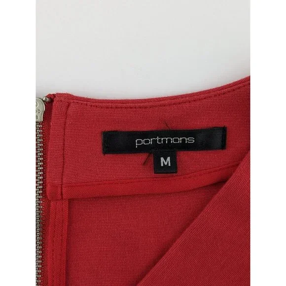 Portmans Womens Top Size Medium Red Long Sleeve V-Neck Zip-up Fitted Blouse - Picture 7 of 9